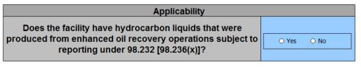 Image of applicability table for 2016-2023 Enhanced Oil Recovery Hydrocarbon Liquids